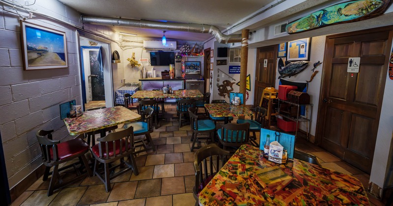 Interior, dining area, tables and chairs