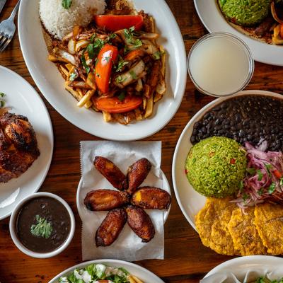 A top view of a full table.