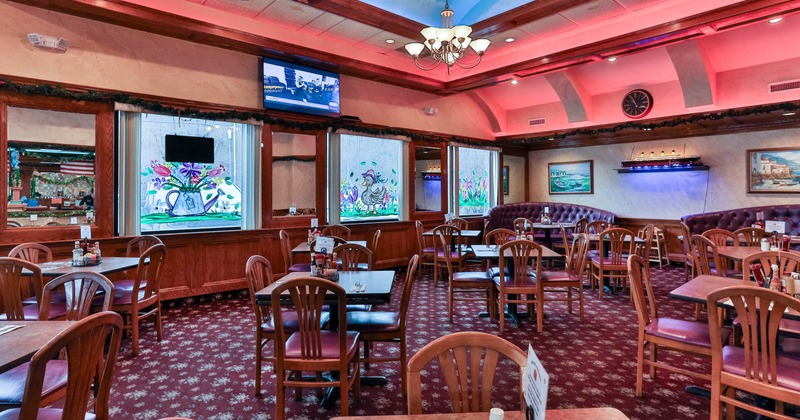 Interior, seating area with tables ready for guests
