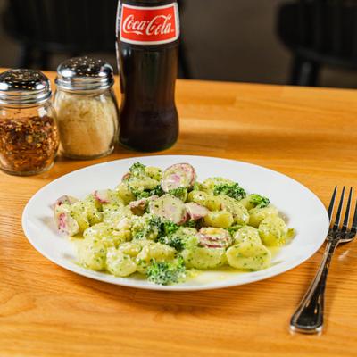 Basil pesto gnocchi.