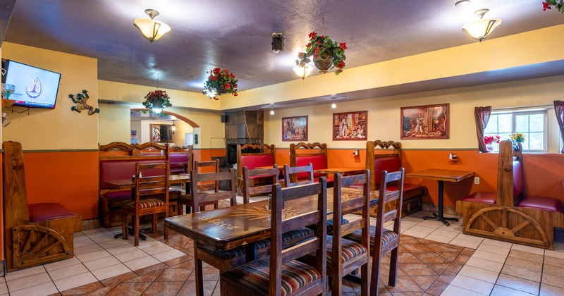 Interior, diner area, tables, chairs
