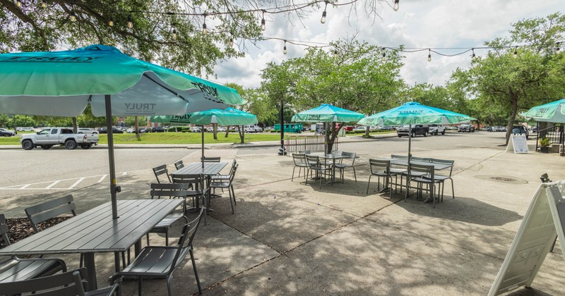 Exterior, tables and chairs ready for guests