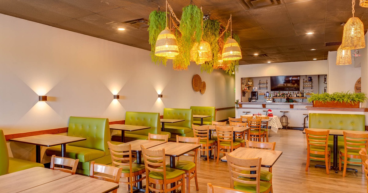 Interior, spacious dining area with restaurant booths