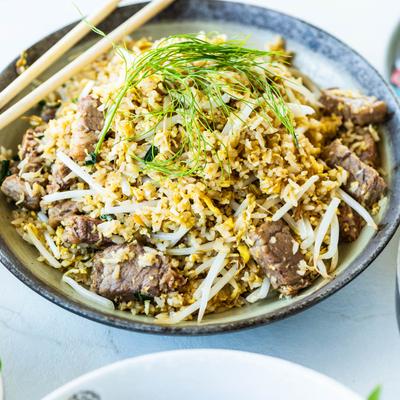 Brisket fried rice, top view