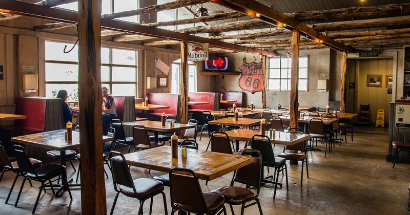 Interior, seating area with tables lined up