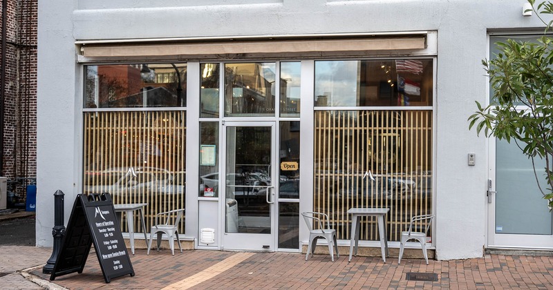 Exterior, seating place near entrance