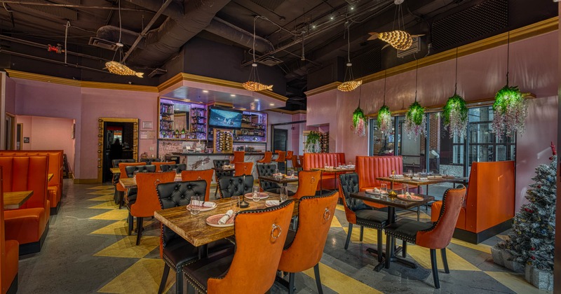 Interior, wide view, dining area