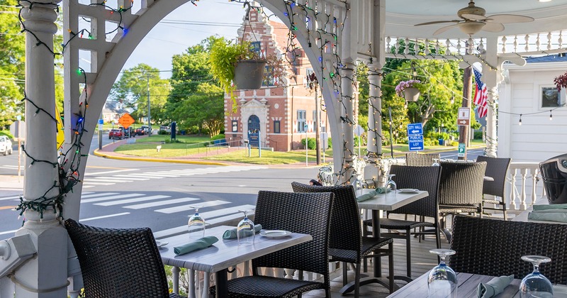 Covered patio with set tables