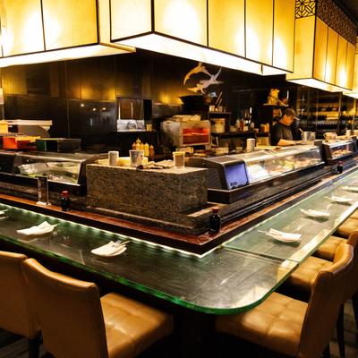 Glass counter table.