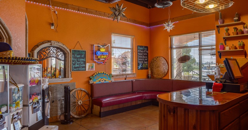 Interior, dining area, booths, tables and chairs