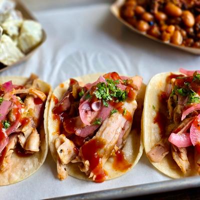 Pulled chicken bbq tacos.