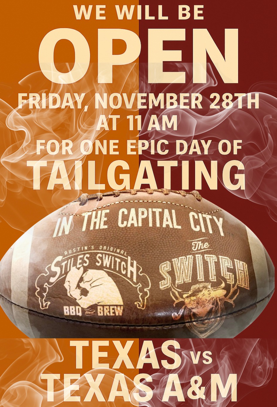 We will be OPEN FRIDAY & ready to TAILGATE! event photo