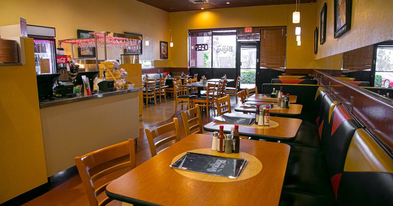 Interior, tables ready for guests