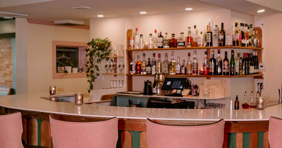 Interior, bar area, bar and bar stools