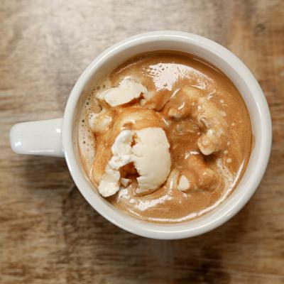 Affogato, top view, closeup