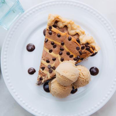Fudge tart, with coffee ice cream