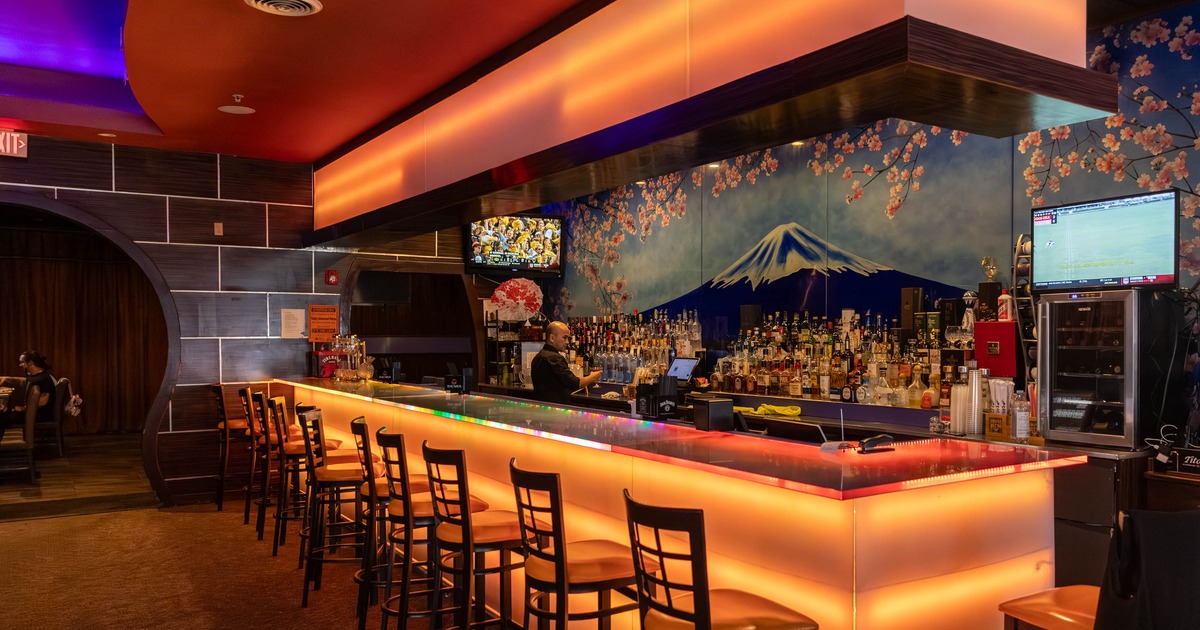 Interior, bar area, bar and bar stools