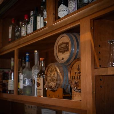 Bar, bottles of spirits.