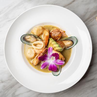 Avocado Curry Seafood plate.