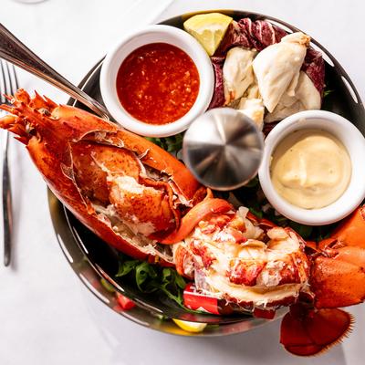 Lobster tail, with sauce.