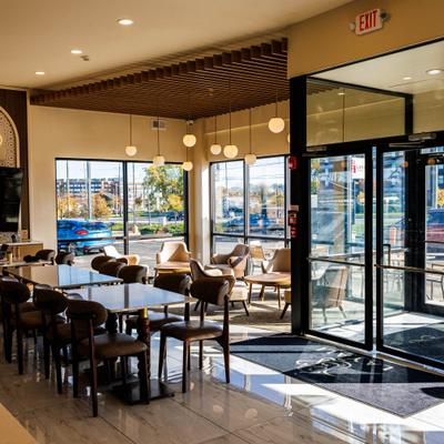 The inside of the cafe.