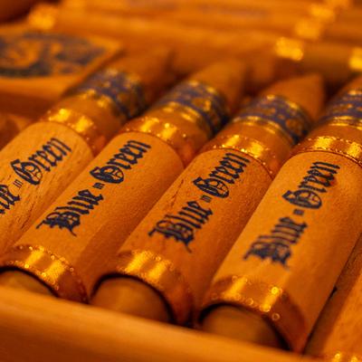 Blue Green Cigars, close up.