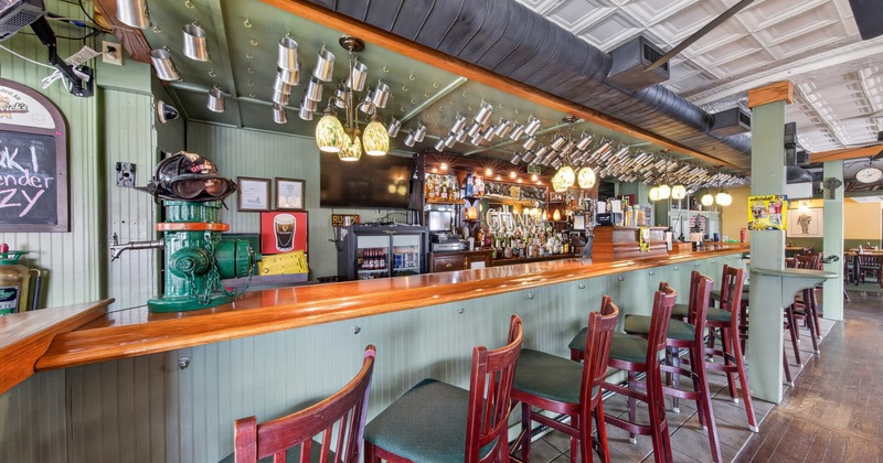 Interior, bar area in green and red color