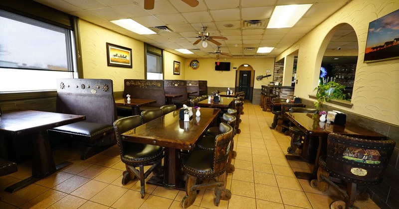 Dining area with wooden top tables