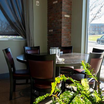 Corner table for dining.