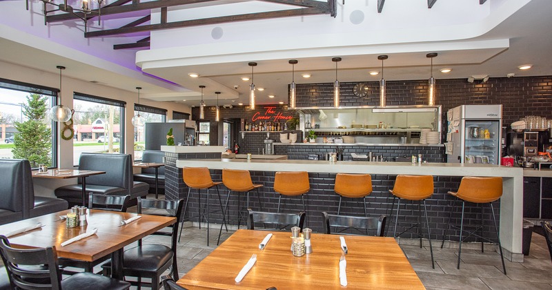 Diner table in front bar and stools