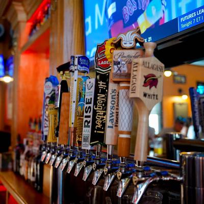 Assorted beer taps.