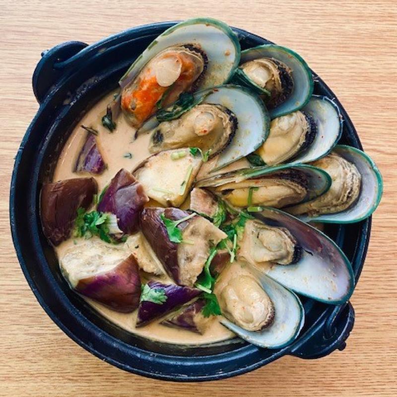 menu item 80 of 112, Eggplant and Mussels Curry (GF)**