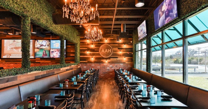 Interior, banquette seating, tables and chairs