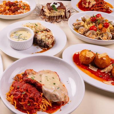 An assortment of dishes, angle view