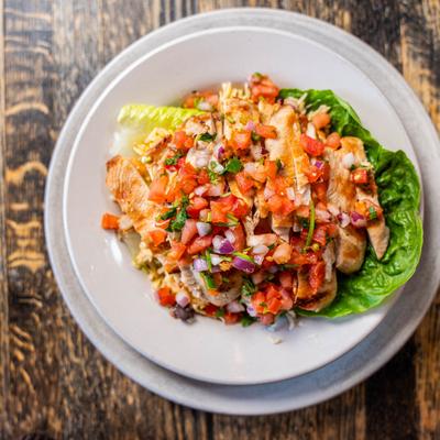 Grilled chicken, topped with pico de gallo.