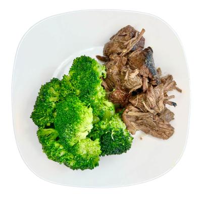Broccoli with shredded beef.