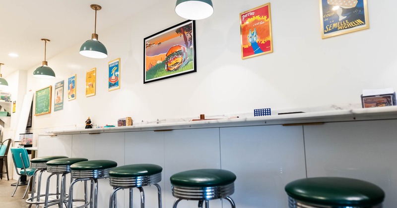 Interior, high chairs and wall table