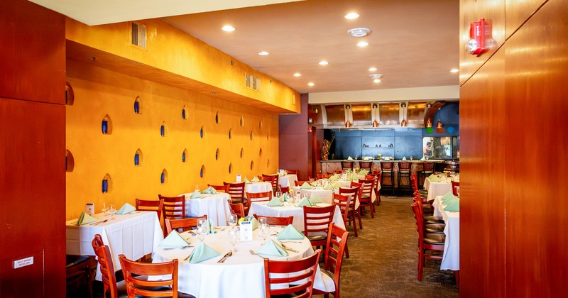 Interior, tables and chairs lined up