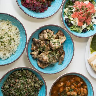 Assorted dishes, top view