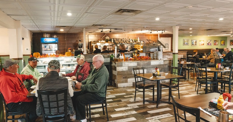 Interior space, dining area, guests enjoying their food