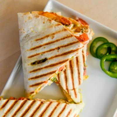 Chicken quesadillas, top view.