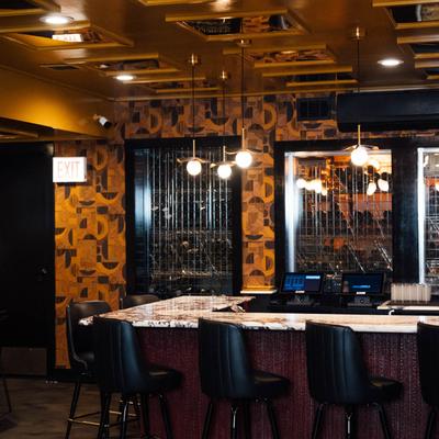 Bar seating, pendant lights