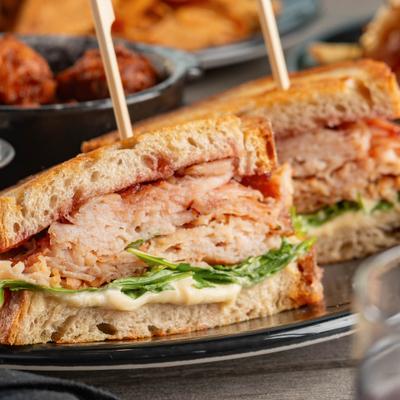 Sweet baby brie sandwich, side view.