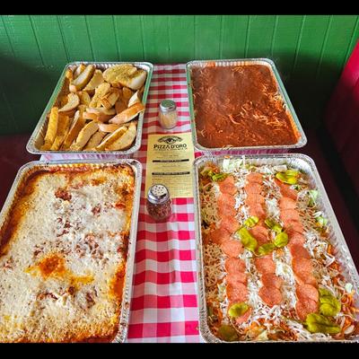 Assorted catering dishes.