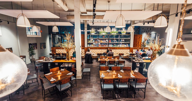 Interior, dining area with set tables