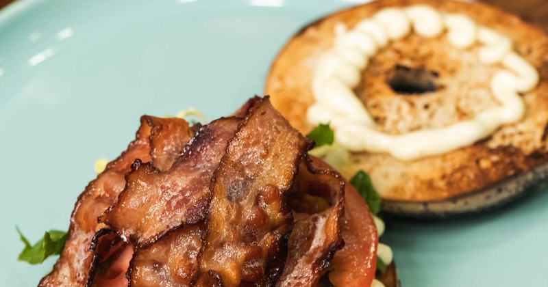 BLT bagel sandwich, served