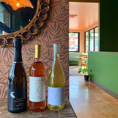 Interior, white wine bottles