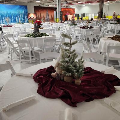 Christmas-themed event setting.