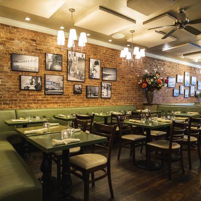Dining area, set tables ready for guests.