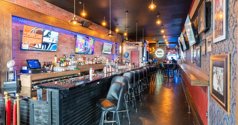 Interior, bar area with bar stools